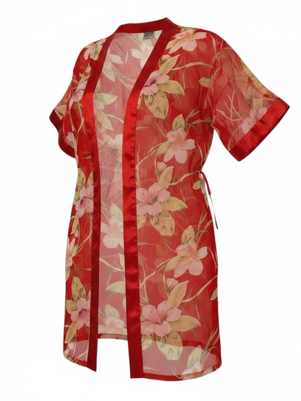 Red Floral Sheer Kimono Cover-Up